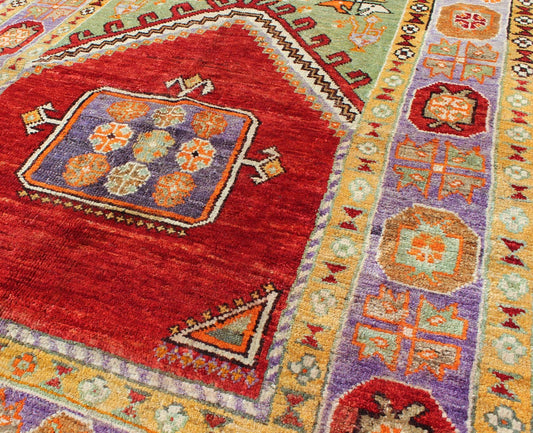 1930's Antique Prayer Design Turkish rug in Colorful Geometric Pattern Square Size 1930's antique Hand Knotted Prayer Design Turkish Carpet in Colorful Geometric Pattern. Measures: 3'6 x 4'8 Colorful Geometric antique Turkish praye... - Keivan Woven ArtsTU - TRS - 136041 - 5052