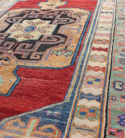 Beautiful Turkish Oushak Rug with Unique Colors and Geometric Design kwarugs Oushak Rug with Unique Colors and Geometric Design rug/tu - trs - 136042 origin/ turkey This vintage Oushak features a unique blend of colors and an intricately b... - Keivan Woven ArtsTU - TRS - 136042 - 5056Rug