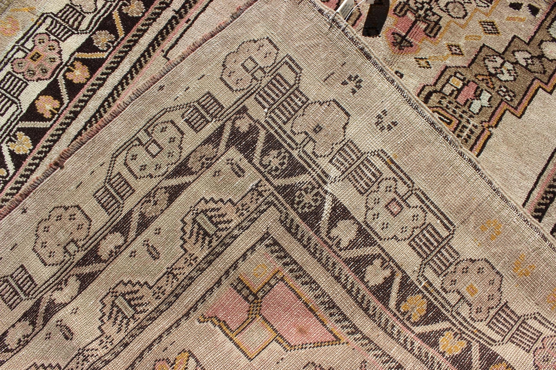 Vintage Turkey Oushak Rug with Tribal Geometric Medallion Design Measures: 3'9 x 7'7 This vintage Turkish Oushak carpet, (circa 1940) features a central medallion design, as well as patterns of smaller tribal - geometric elements in the fo... - Keivan Woven ArtsTU - TRS - 136080 - 4632Rug