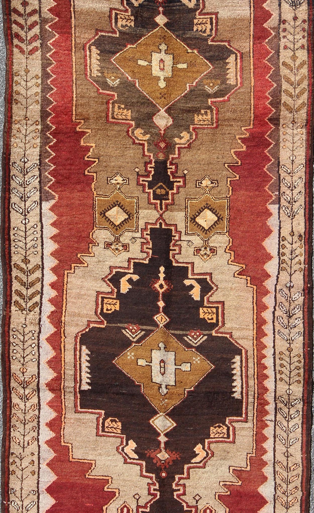 Tribal Turkish Rug from Turkey with Colorful Dual Central Medallion Design kwarugs Tribal Turkish Rug from Turkey with Medallion Design rug - tu - trs - 136083 origin/turkey This Turkish gallery rug features a dual central medallion design as w... - Keivan Woven ArtsTU - TRS - 136083 - 4638Rug