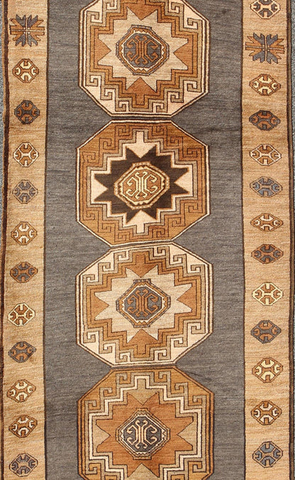 Shades of brown vintage Turkish Oushak runner with vertical medallion design, rug tu - TRS - 136085, country of origin / type: Turkey / Oushak, circa 1940 This vintage Turkish Oushak gallery rug, (circa mid - 20th century) features a unique blend of c... - Keivan Woven ArtsTU - TRS - 136085 - 5070Rug