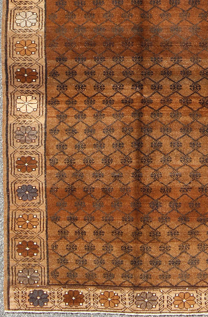 Vintage Turkish Kars Tribal Rug with All - Over Modern Design in Brown Colors kwarugs tu - trs - 136086 Set on a mocha and brown field with an all - over modern/Mid - Century Modern pattern, this beautiful Kars rug features cross - latch and lattice work. T... - Keivan Woven ArtsTU - TRS - 136086 - 5074Rug
