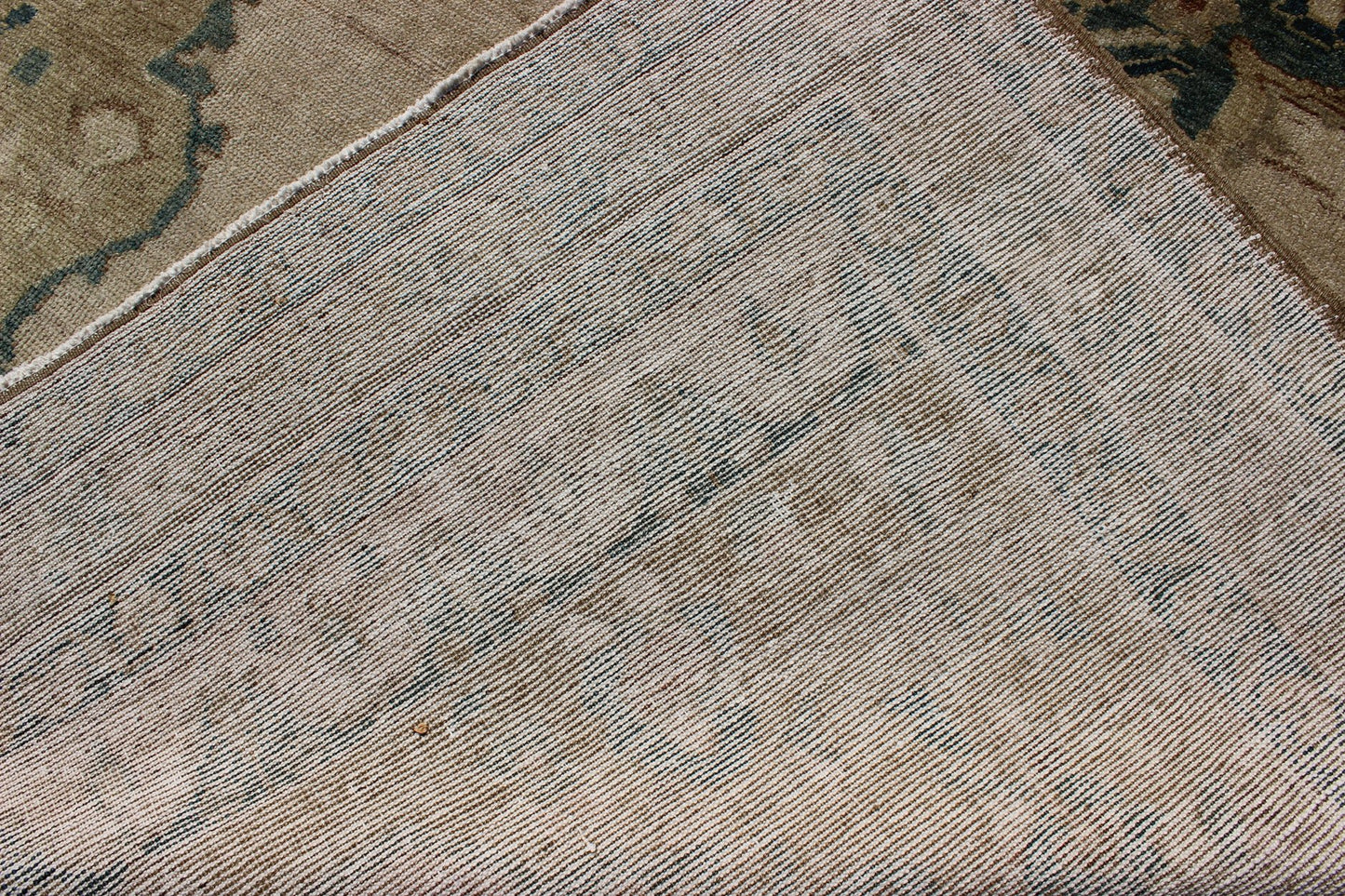 Muted Turkish Rug with Floral Design in Blue, Green, Light Taupe, Ivory & Cream Measures: 5'2 x 9'11. This vintage Turkish Oushak rug features a unique blend of colors and an intricately beautiful design. The multi - layered central medall... - Keivan Woven ArtsTU - TRS - 136516 - 5096Rug