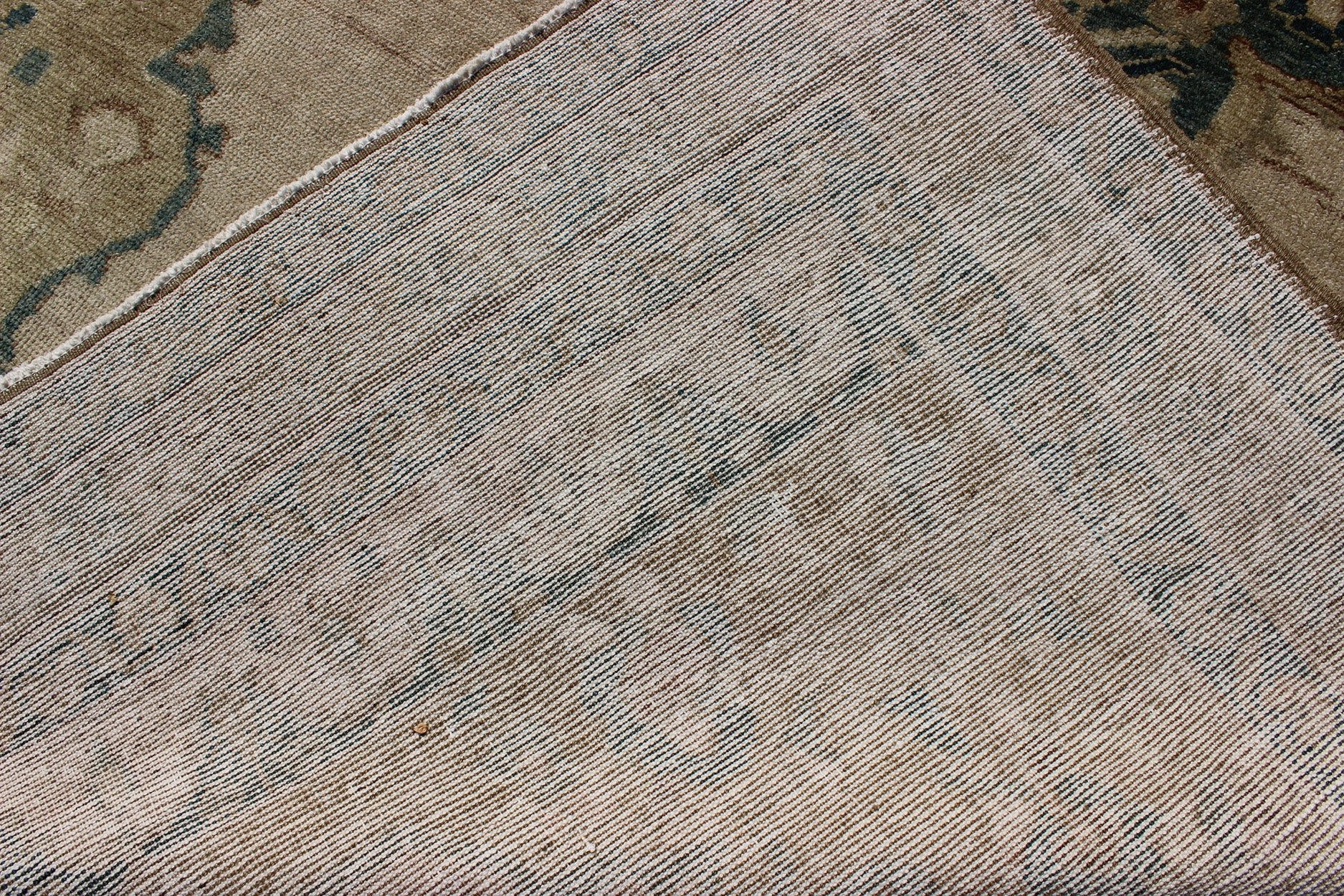 Muted Turkish Rug with Floral Design in Blue, Green, Light Taupe, Ivory & Cream Measures: 5'2 x 9'11. This vintage Turkish Oushak rug features a unique blend of colors and an intricately beautiful design. The multi - layered central medall... - Keivan Woven ArtsTU - TRS - 136516 - 5096Rug