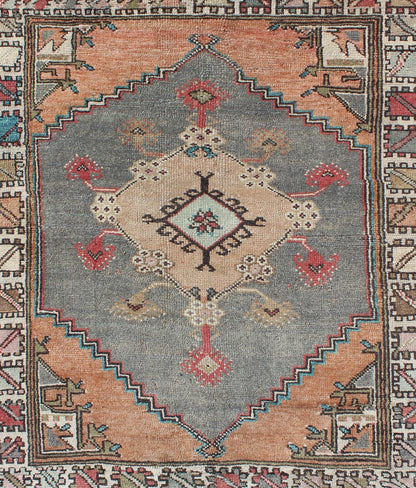 Turkish Hand Knotted Oushak Vintage Small Carpet in Light Orange and Light Gray Vintage Oushak small carpet from Turkey in light orange and light gray, rug/TU - TRS - 136585, Keivan Woven Arts / country of origin / type: Turkey / Oushak, circa 1950 ... - Keivan Woven ArtsTU - TRS - 136585 - 9540Rug