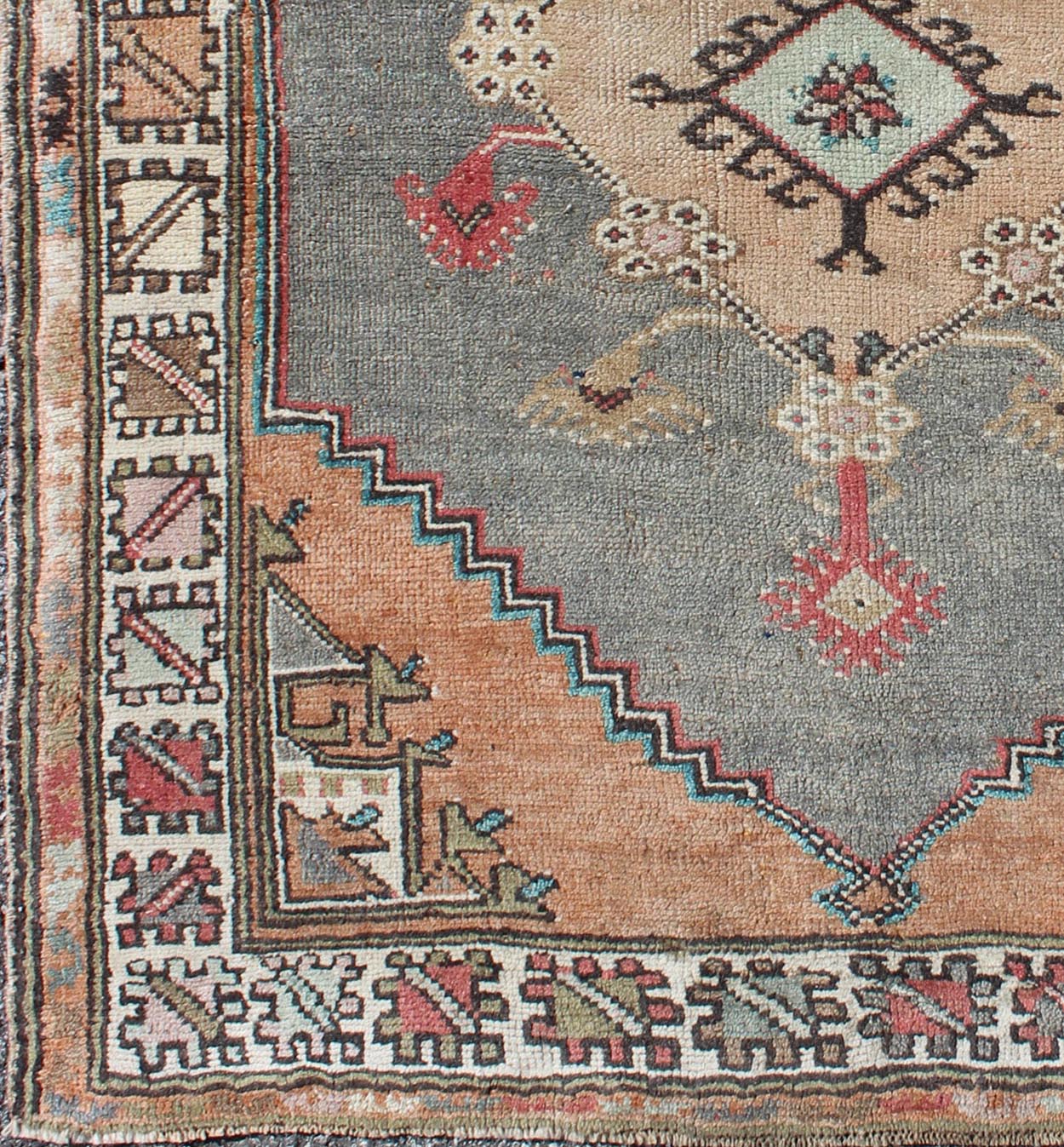 Turkish Hand Knotted Oushak Vintage Small Carpet in Light Orange and Light Gray Vintage Oushak small carpet from Turkey in light orange and light gray, rug/TU - TRS - 136585, Keivan Woven Arts / country of origin / type: Turkey / Oushak, circa 1950 ... - Keivan Woven ArtsTU - TRS - 136585 - 9540Rug