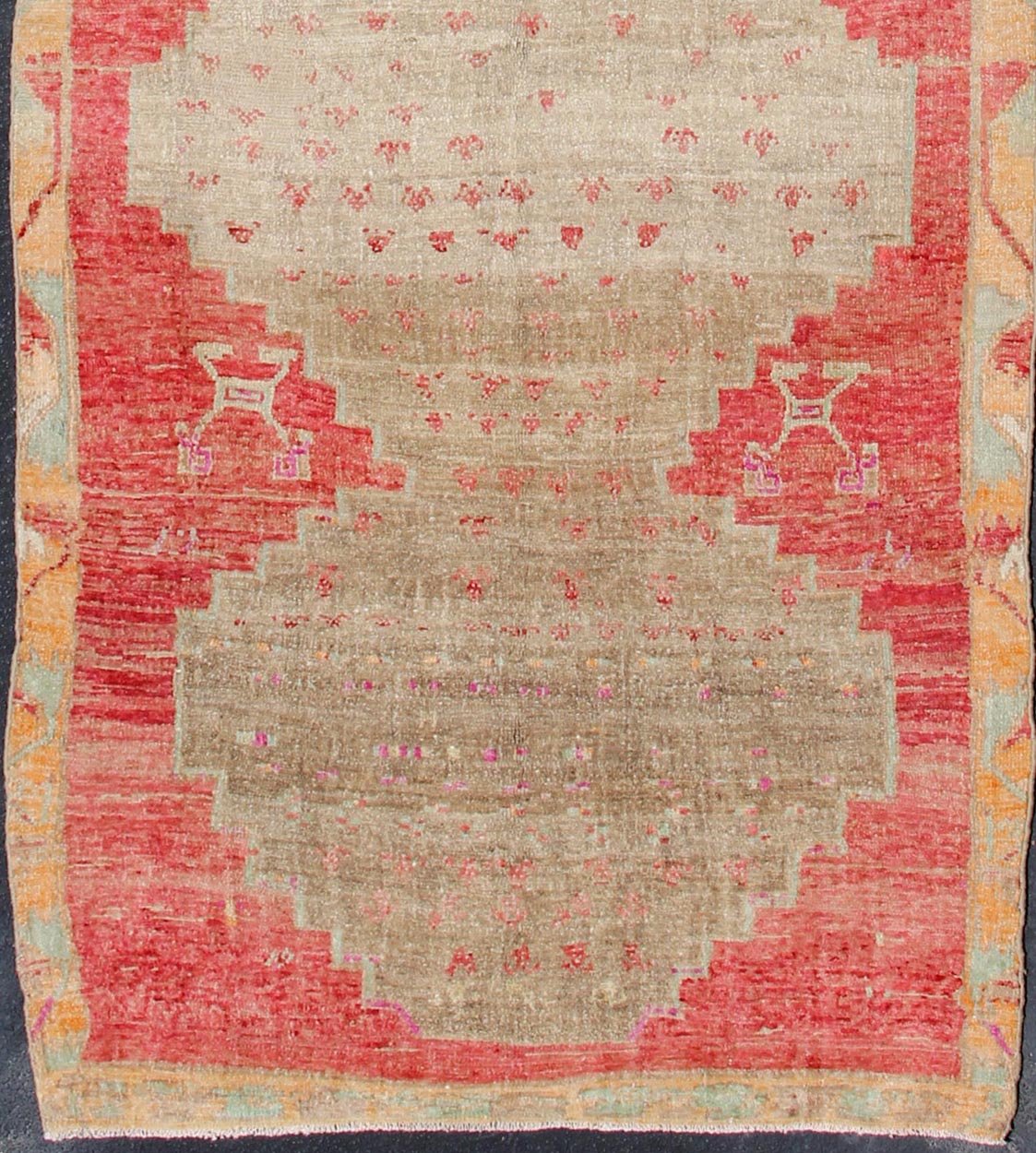 Vibrant Turkish Vintage Runner in Faded Red, Coral, Orange, Pink and Green kwarugs Turkish runner with bright colors, rug tu - trs - 176025, Keivan Woven Arts / country of origin / type: Turkey / Oushak, circa 1950 This fun and vibrant Oushak... - Keivan Woven ArtsTU - TRS - 176025 - 11451Rug