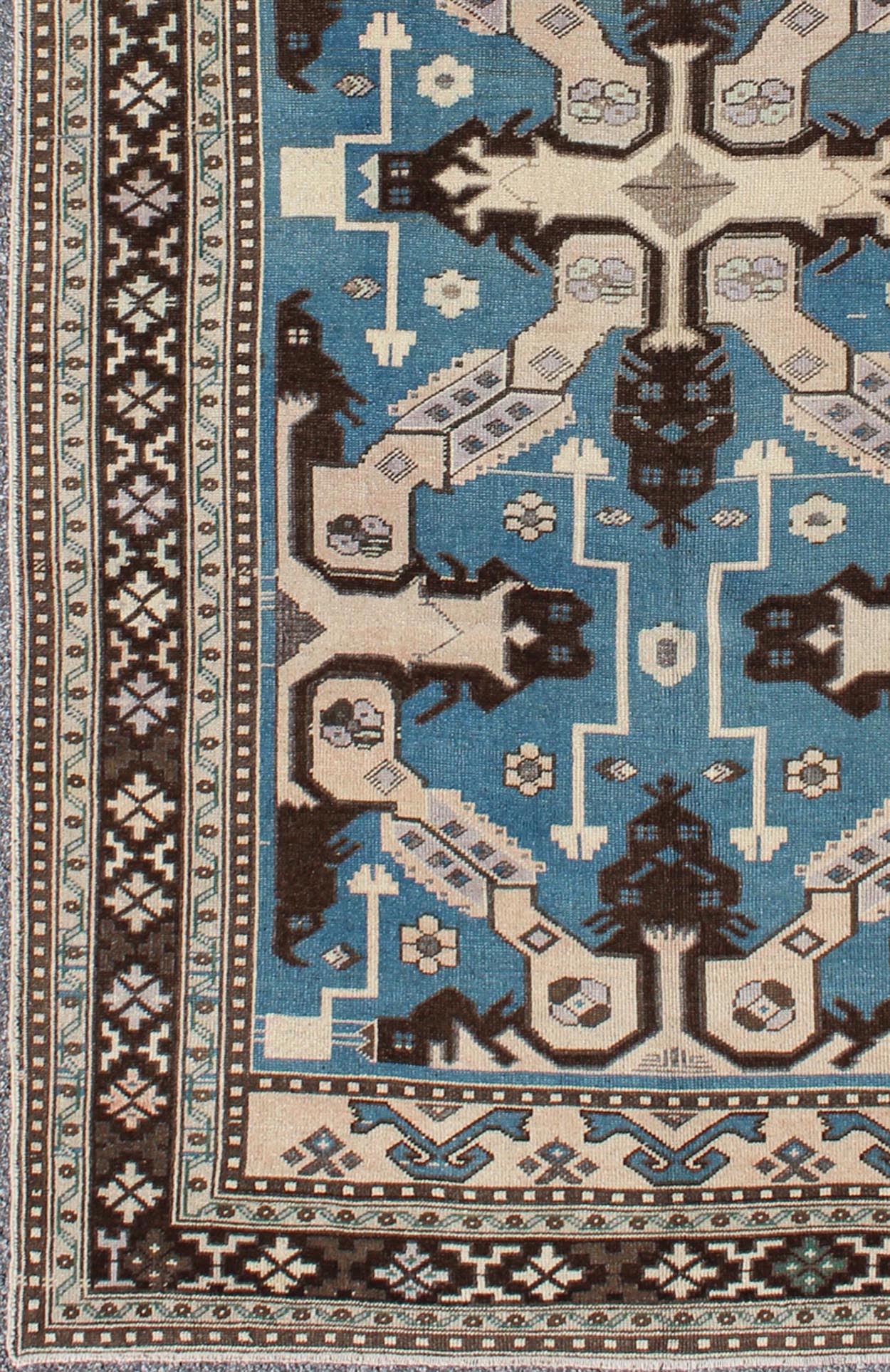 Turkish Rug with Unique Blue and Brown Colors - This stunning Turkish rug features a large geometric design and a unique color combination. Set on a blue background, this Turkish rug has variated colors of brown, taupe and other neutral hues. Measures... - Keivan Woven ArtsTU - TRS - 3255 - 5844Rug
