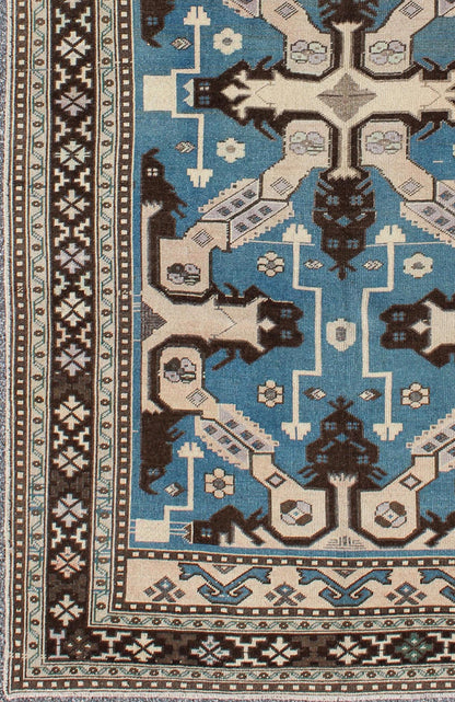 Turkish Rug with Unique Blue and Brown Colors - This stunning Turkish rug features a large geometric design and a unique color combination. Set on a blue background, this Turkish rug has variated colors of brown, taupe and other neutral hues. Measures... - Keivan Woven ArtsTU - TRS - 3255 - 5844Rug