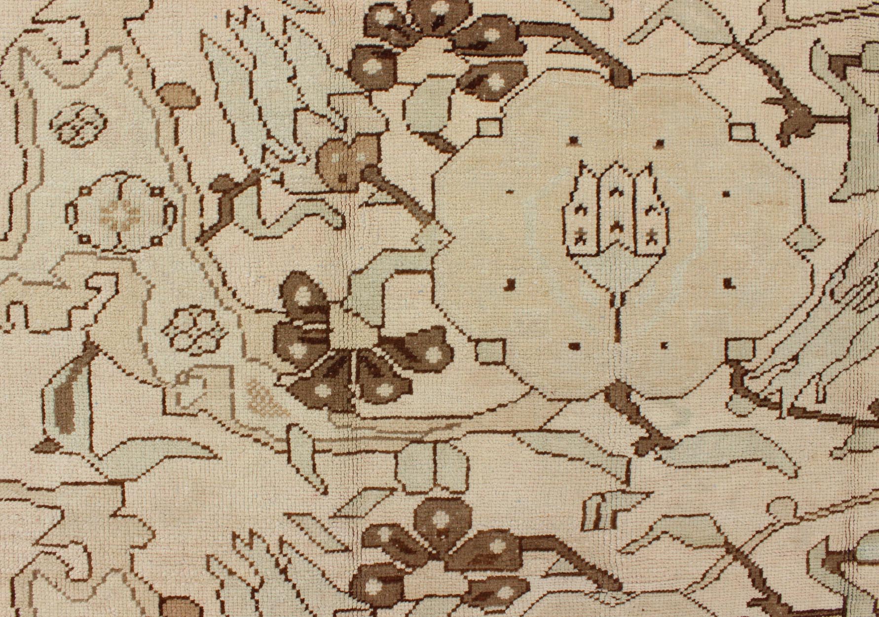 All - over entwined blossoms vintage Turkish Oushak rug in brown, taupe, cream, rug tu - TRS - 3257, country of origin / type: Turkey / Oushak, circa 1940. Keivan Woven Arts, Set on an airy cream - colored background with an all - over pattern, this bea... - Keivan Woven ArtsTU - TRS - 3257 - 6412Rug