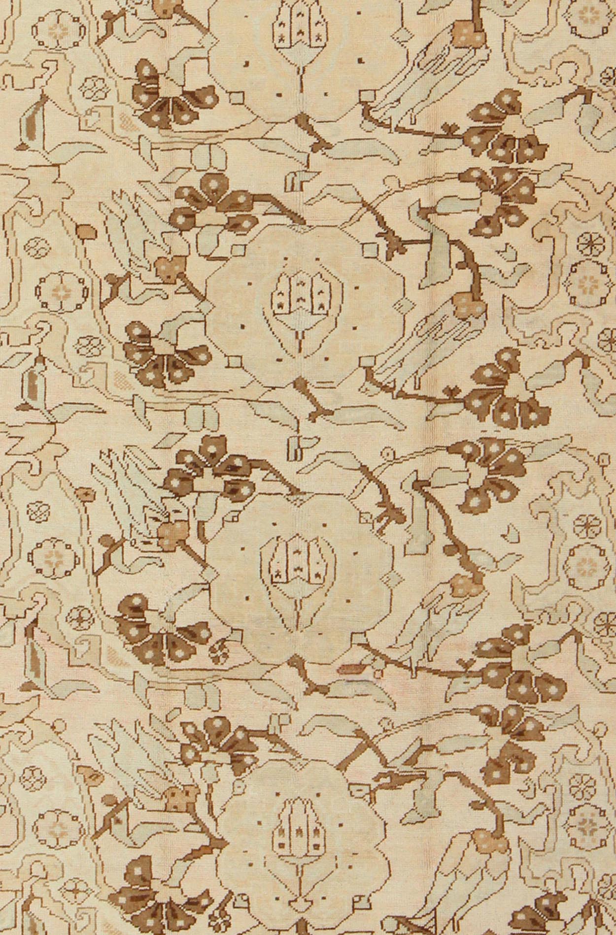 All - over entwined blossoms vintage Turkish Oushak rug in brown, taupe, cream, rug tu - TRS - 3257, country of origin / type: Turkey / Oushak, circa 1940. Keivan Woven Arts, Set on an airy cream - colored background with an all - over pattern, this bea... - Keivan Woven ArtsTU - TRS - 3257 - 6412Rug