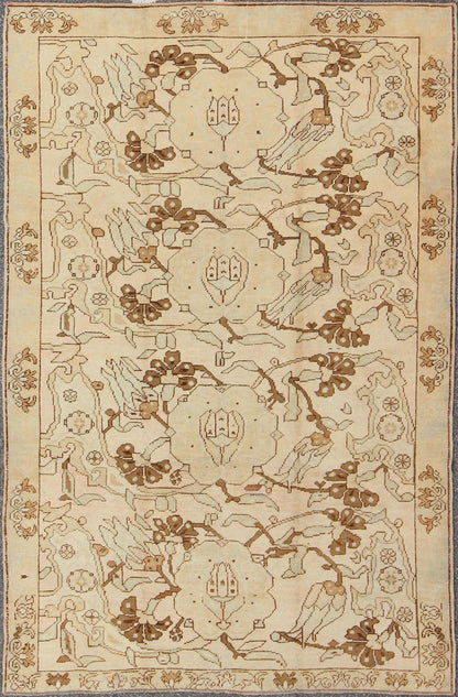 All - over entwined blossoms vintage Turkish Oushak rug in brown, taupe, cream, rug tu - TRS - 3257, country of origin / type: Turkey / Oushak, circa 1940. Keivan Woven Arts, Set on an airy cream - colored background with an all - over pattern, this bea... - Keivan Woven ArtsTU - TRS - 3257 - 6412Rug