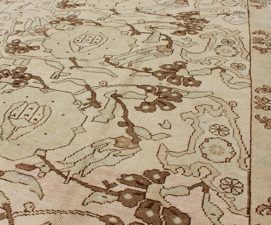 All - over entwined blossoms vintage Turkish Oushak rug in brown, taupe, cream, rug tu - TRS - 3257, country of origin / type: Turkey / Oushak, circa 1940. Keivan Woven Arts, Set on an airy cream - colored background with an all - over pattern, this bea... - Keivan Woven ArtsTU - TRS - 3257 - 6412Rug