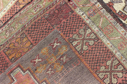 Soft red and green vintage Turkish Oushak rug with sub - geometric dual medallions. Keivan Woven Arts / rug TU - TRS - 3435, country of origin / type: Turkey / Oushak, circa 1940 Measures: 3'9 x 7'9. This Turkish rug features a dual central medallion d... - Keivan Woven ArtsTU - TRS - 3435 - 5854Rug