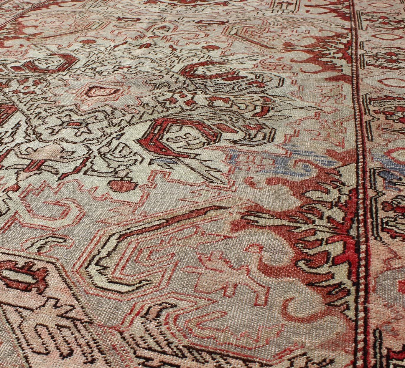 Antique Sevas Turkish Rug Sevas/Sivas rugs from western Anatolia are renowned for their fine weaves and intricate designs. Set on a taupe and warm grey background, this outstanding small rug displays a variety of reds, pale green and soft pink, ... - Keivan Woven ArtsTU - TRS - 3455 - 6219Rug