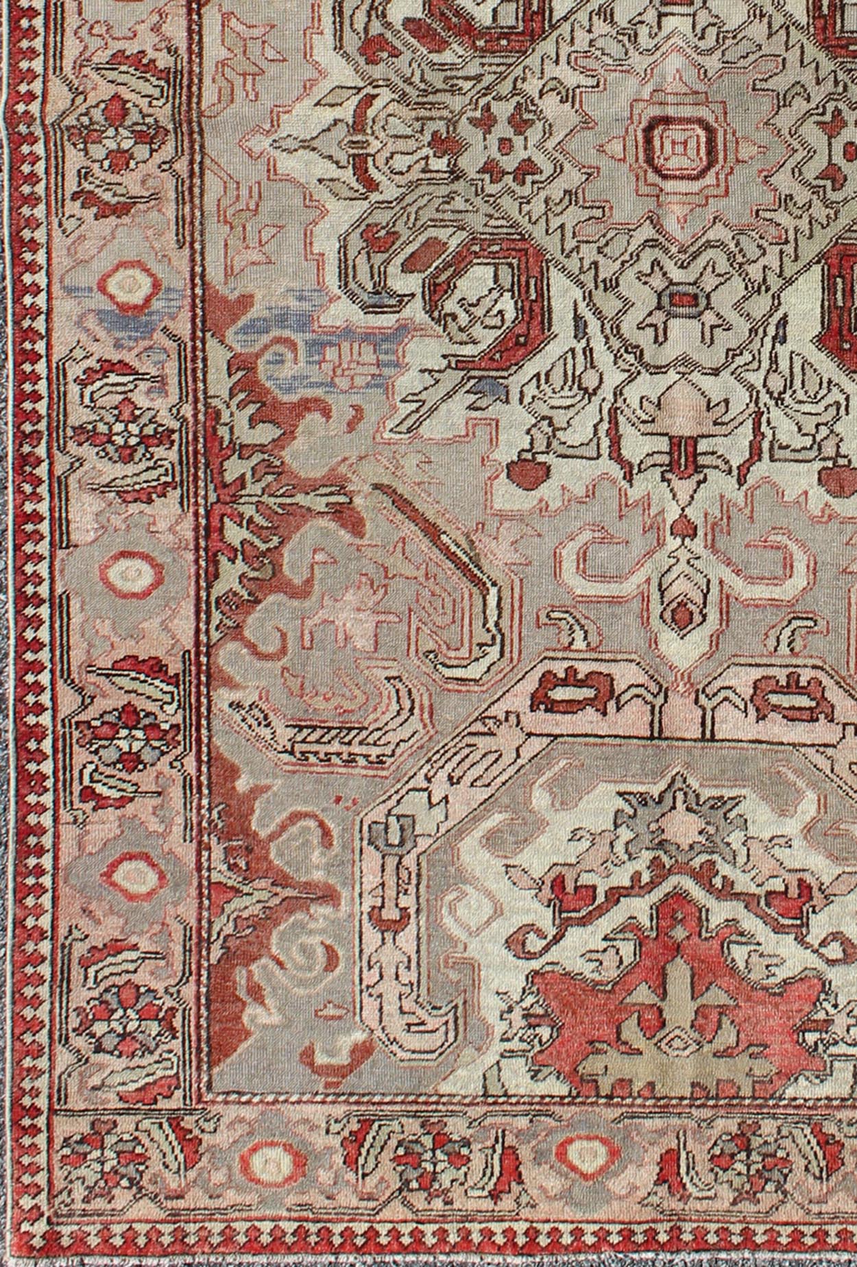 Antique Sevas Turkish Rug Sevas/Sivas rugs from western Anatolia are renowned for their fine weaves and intricate designs. Set on a taupe and warm grey background, this outstanding small rug displays a variety of reds, pale green and soft pink, ... - Keivan Woven ArtsTU - TRS - 3455 - 6219Rug