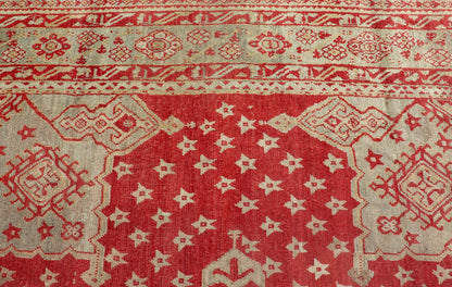 Antique Turkish Oushak rug in delicate red background and light blue border, Rug / TU - TRS - 3472, Antique Oushak Circa 1910 This lovely antique Oushak showcases an elegant medallion design with four cornices that hold the field. The background... - Keivan Woven ArtsTU - TRS - 3472 - 6919Rug