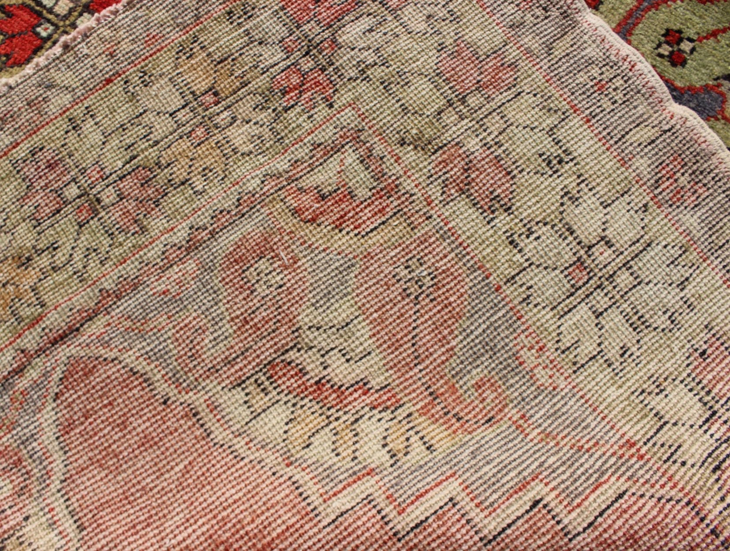 Vintage Turkish Oushak Rug with Tribal Medallion in Tomato Red and Multi - Colors Tomato red and light yellow green Tribal vintage Oushak rug with medallion design, Keivan Woven Arts / rug TU - TRS - 95002, country of origin / type: Turkey / Oushak, circ... - Keivan Woven ArtsTU - TRS - 95002 - 3588Rug