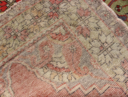 Vintage Turkish Oushak Rug with Tribal Medallion in Tomato Red and Multi - Colors Tomato red and light yellow green Tribal vintage Oushak rug with medallion design, Keivan Woven Arts / rug TU - TRS - 95002, country of origin / type: Turkey / Oushak, circ... - Keivan Woven ArtsTU - TRS - 95002 - 3588Rug