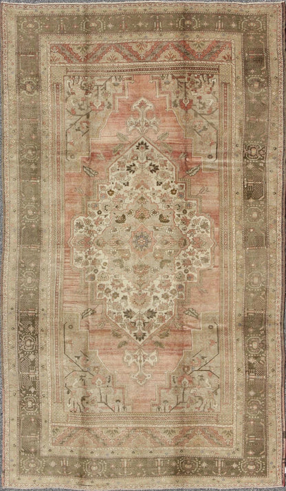 Vintage Turkish Oushak Carpet with Faint Salmon Field and Elegant Floral Motifs Faint Salmon Field Turkish Oushak Vintage Carpet rug/tu - trs - 95096, origin/turkey This beautiful rug from mid - 20th century Turkey features a Classic Oushak ... - Keivan Woven ArtsTU - TRS - 95096 - 3602Rug