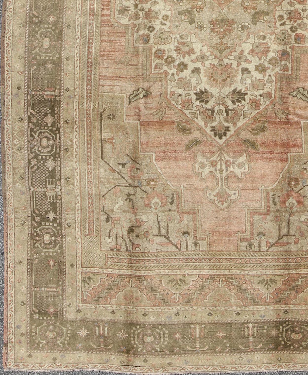 Vintage Turkish Oushak Carpet with Faint Salmon Field and Elegant Floral Motifs Faint Salmon Field Turkish Oushak Vintage Carpet rug/tu - trs - 95096, origin/turkey This beautiful rug from mid - 20th century Turkey features a Classic Oushak ... - Keivan Woven ArtsTU - TRS - 95096 - 3602Rug