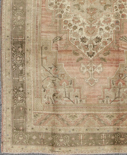 Vintage Turkish Oushak Carpet with Faint Salmon Field and Elegant Floral Motifs Faint Salmon Field Turkish Oushak Vintage Carpet rug/tu - trs - 95096, origin/turkey This beautiful rug from mid - 20th century Turkey features a Classic Oushak ... - Keivan Woven ArtsTU - TRS - 95096 - 3602Rug