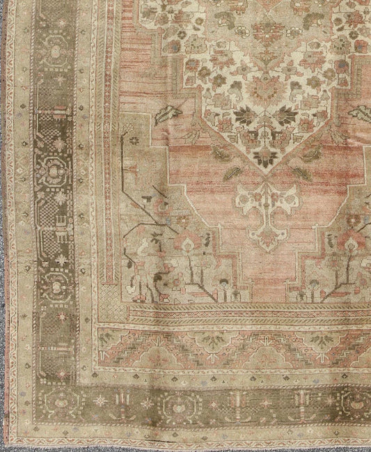 Vintage Turkish Oushak Carpet with Faint Salmon Field and Elegant Floral Motifs Faint Salmon Field Turkish Oushak Vintage Carpet rug/tu - trs - 95096, origin/turkey This beautiful rug from mid - 20th century Turkey features a Classic Oushak ... - Keivan Woven ArtsTU - TRS - 95096 - 3602Rug