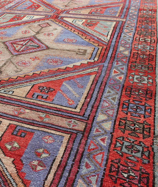 Vivid and Colorful Oushak Runner with Repeating Diamond Medallions rug - tu - ugu - 136008 origin/turkey This Turkish Oushak runner features a repeating medallion design. Colors include bright and soft red, mint green, taupe, and light purple. Turkish... - Keivan Woven ArtsTU - UGU - 136008 - 4668
