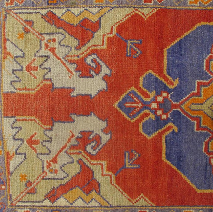 Colorful Vintage Turkish Oushak Rug with Stylized Geometric, Tribal Motifs Vintage Turkish Oushak Rug with Stylized Geometric design rug/tu - ugu - 136100 origin/turkey kwarugs This vintage Oushak rug features an intricately beautiful design... - Keivan Woven ArtsTU - UGU - 136100 - 4698Rug