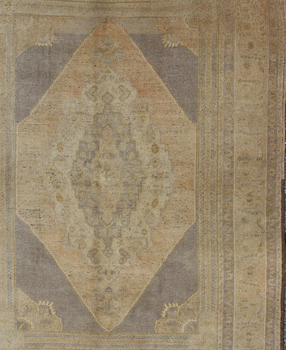 Keivan Woven Arts - Vintage Turkish Oushak rug with layered medallion in Light Purple/Gray, Tan Colors, pale apricot colors, rug tu - ugu - 15, country of origin type: Turkey Oushak, circa 1940 This Oushak carpet, circa 1940 features a multi - layered ... - Keivan Woven ArtsTU - UGU - 15 - 2824Rug