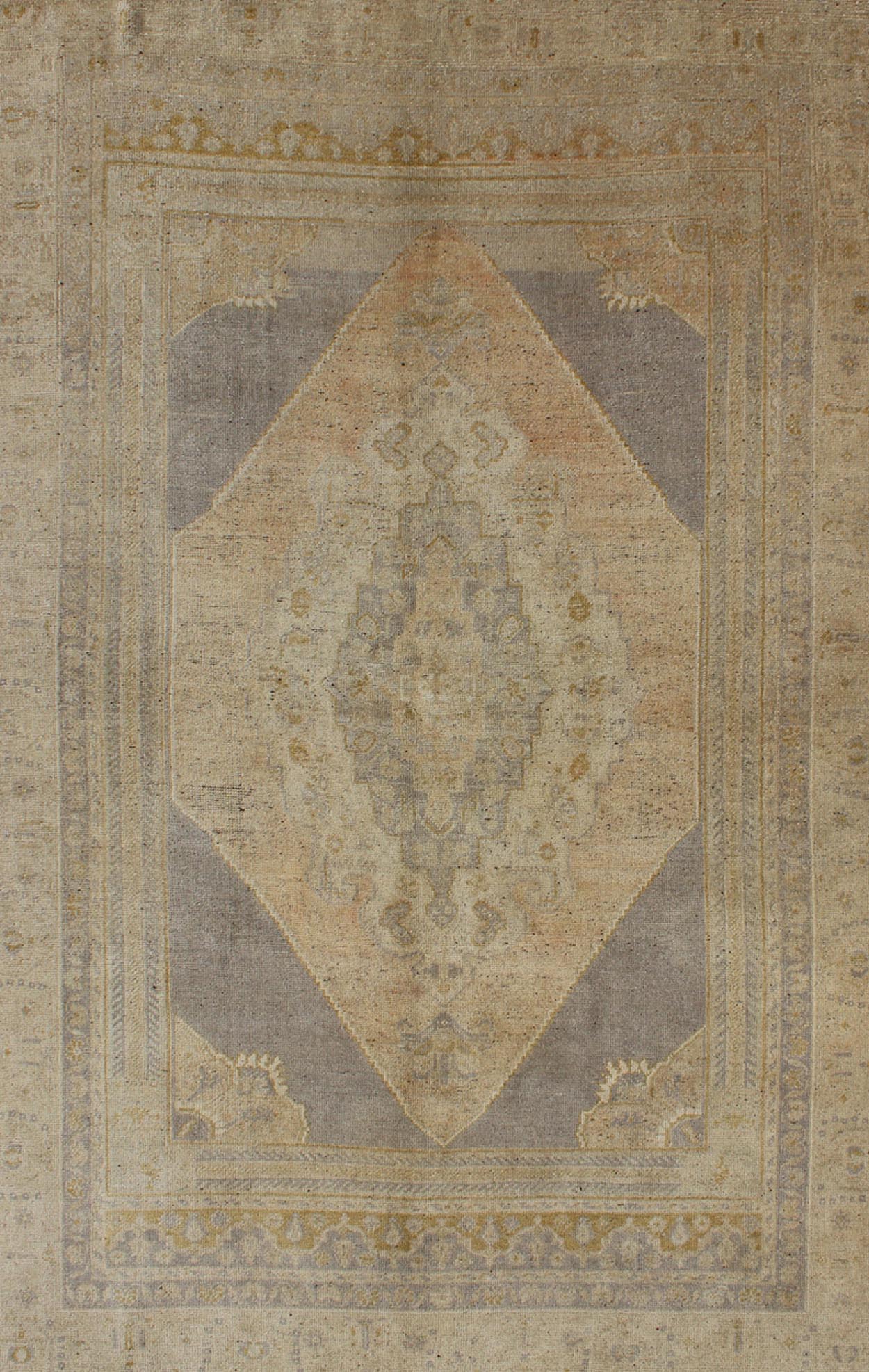 Keivan Woven Arts - Vintage Turkish Oushak rug with layered medallion in Light Purple/Gray, Tan Colors, pale apricot colors, rug tu - ugu - 15, country of origin type: Turkey Oushak, circa 1940 This Oushak carpet, circa 1940 features a multi - layered ... - Keivan Woven ArtsTU - UGU - 15 - 2824Rug