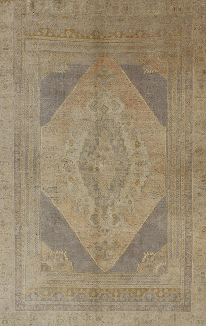 Keivan Woven Arts - Vintage Turkish Oushak rug with layered medallion in Light Purple/Gray, Tan Colors, pale apricot colors, rug tu - ugu - 15, country of origin type: Turkey Oushak, circa 1940 This Oushak carpet, circa 1940 features a multi - layered ... - Keivan Woven ArtsTU - UGU - 15 - 2824Rug
