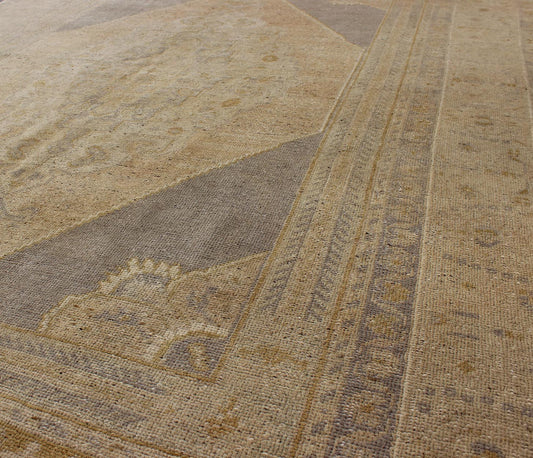 Keivan Woven Arts - Vintage Turkish Oushak rug with layered medallion in Light Purple/Gray, Tan Colors, pale apricot colors, rug tu - ugu - 15, country of origin type: Turkey Oushak, circa 1940 This Oushak carpet, circa 1940 features a multi - layered ... - Keivan Woven ArtsTU - UGU - 15 - 2824Rug