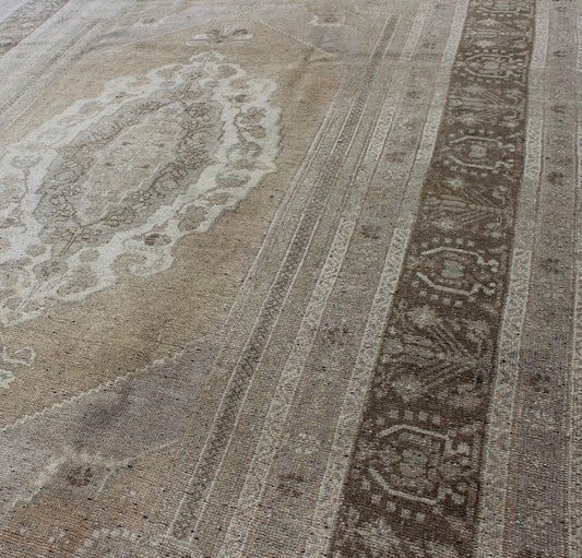 Warm colored layered medallion sub - geometric vintage Turkish Oushak tug in taupe, gray, brown, rug tu - vey - 3284, country of origin / type: Turkey / Oushak, circa 1940. This Oushak rug features a unique blend of colors and an intricately beautiful... - Keivan Woven ArtsTU - UGU - 29 - 2836Rug
