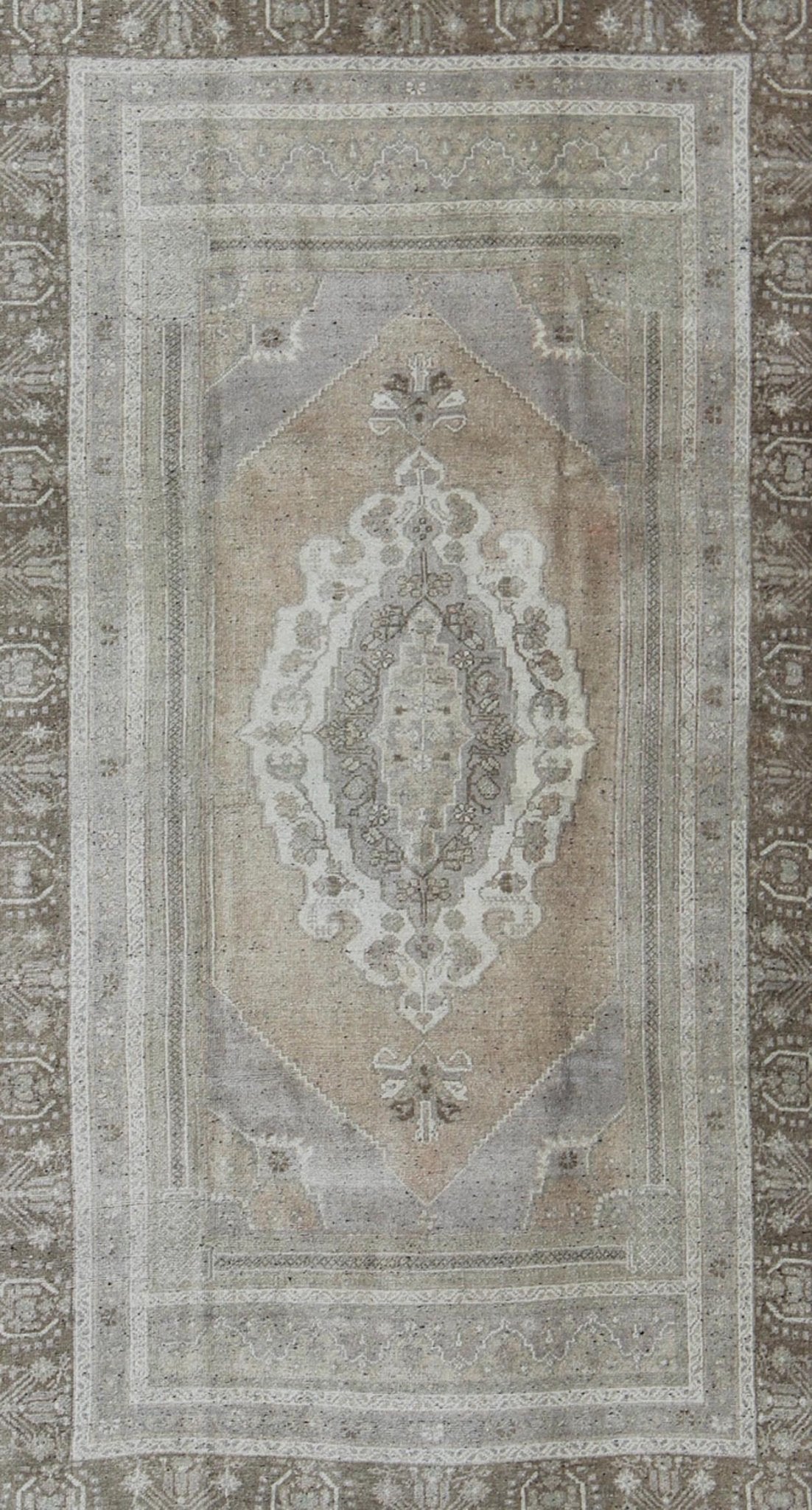 Warm colored layered medallion sub - geometric vintage Turkish Oushak tug in taupe, gray, brown, rug tu - vey - 3284, country of origin / type: Turkey / Oushak, circa 1940. This Oushak rug features a unique blend of colors and an intricately beautiful... - Keivan Woven ArtsTU - UGU - 29 - 2836Rug