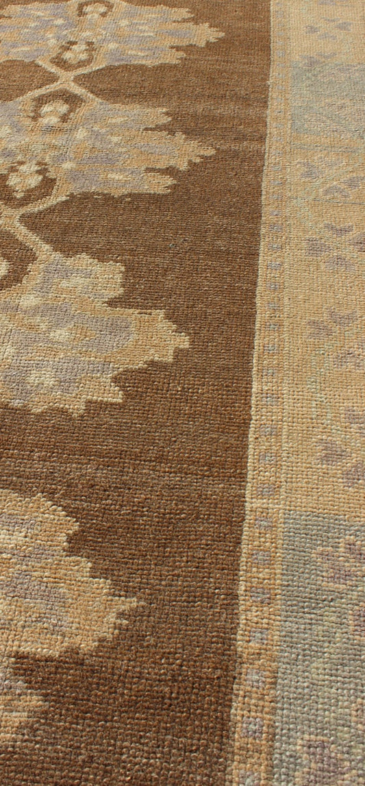 Earth - Tone Vintage Turkish Oushak Runner with Blossom Medallion Design kwarugs Brown - tone blossom Medallion design Oushak vintage Turkish runner, rug tu - ugu - 3342, country of origin / type: Turkey / Oushak, circa 1940 This beautiful vintag... - Keivan Woven ArtsTU - UGU - 3342 - 5880