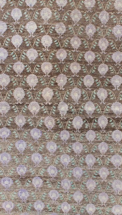 Light Brown, Green, and Lavender Turkish Tulu Vintage Rug with Latticework. Lavender, green, taupe, and browns Turkish Tulu vintage rug with latticework, rug TU - UGU - 3345, country of origin / type: Turkey / Tulu, circa 1940s This vintage ... - Keivan Woven ArtsTU - UGU - 3345 - 5888Rug