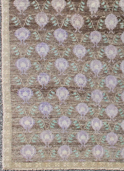 Light Brown, Green, and Lavender Turkish Tulu Vintage Rug with Latticework. Lavender, green, taupe, and browns Turkish Tulu vintage rug with latticework, rug TU - UGU - 3345, country of origin / type: Turkey / Tulu, circa 1940s This vintage ... - Keivan Woven ArtsTU - UGU - 3345 - 5888Rug
