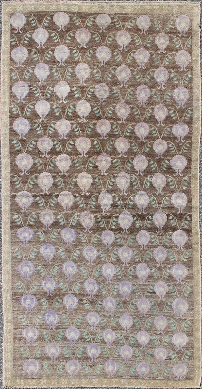 Light Brown, Green, and Lavender Turkish Tulu Vintage Rug with Latticework. Lavender, green, taupe, and browns Turkish Tulu vintage rug with latticework, rug TU - UGU - 3345, country of origin / type: Turkey / Tulu, circa 1940s This vintage ... - Keivan Woven ArtsTU - UGU - 3345 - 5888Rug