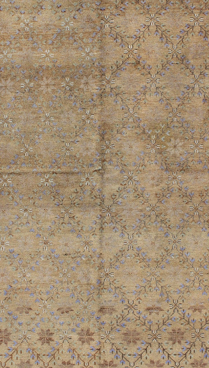 Turkish Vintage Oushak Rug With All - Over Design and Neutral Colors; Tan, Taupe and Purple. Turkish Oushak Rug with All - Over Design and Neutral Colors. Keivan Woven Arts / Rug TU - UGU - 3349, country of origin / type: Turkey / Oushak, circa mid - 20th Centur... - Keivan Woven ArtsTU - UGU - 3349 - 5892Rug