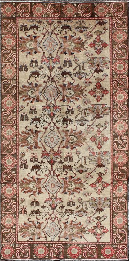 Vintage Oushak Rug from Turkey with All - Over Floral Design in Ivory, Brown & Red Produced in mid - 20th century Turkey, this antique Oushak is characterized by a comely and highly representative Oushak composition. Building on traditional designs,... - Keivan Woven ArtsTU - UGU - 3387 - 6223Rug