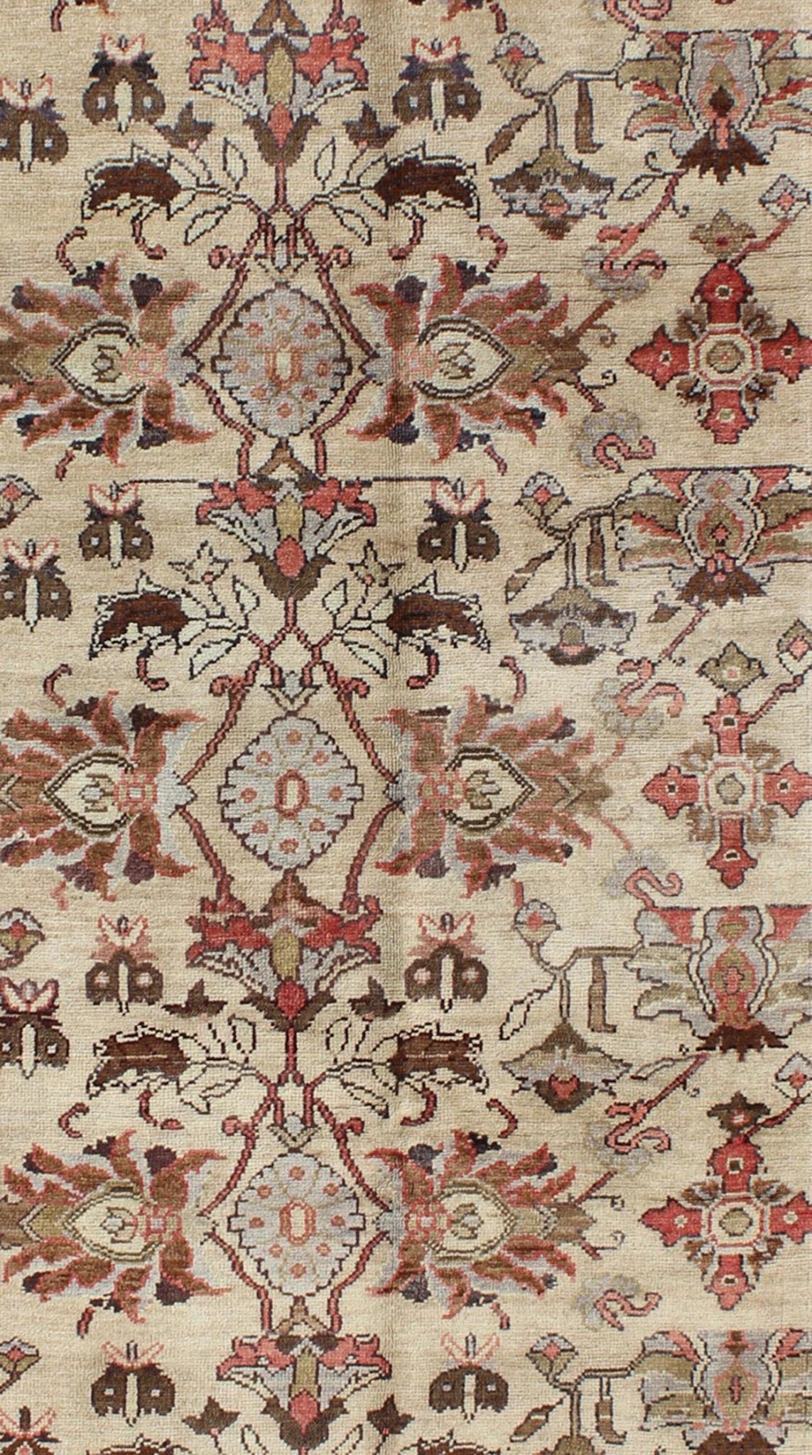 Vintage Oushak Rug from Turkey with All - Over Floral Design in Ivory, Brown & Red Produced in mid - 20th century Turkey, this antique Oushak is characterized by a comely and highly representative Oushak composition. Building on traditional designs,... - Keivan Woven ArtsTU - UGU - 3387 - 6223Rug