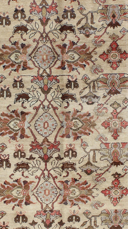 Vintage Oushak Rug from Turkey with All - Over Floral Design in Ivory, Brown & Red Produced in mid - 20th century Turkey, this antique Oushak is characterized by a comely and highly representative Oushak composition. Building on traditional designs,... - Keivan Woven ArtsTU - UGU - 3387 - 6223Rug