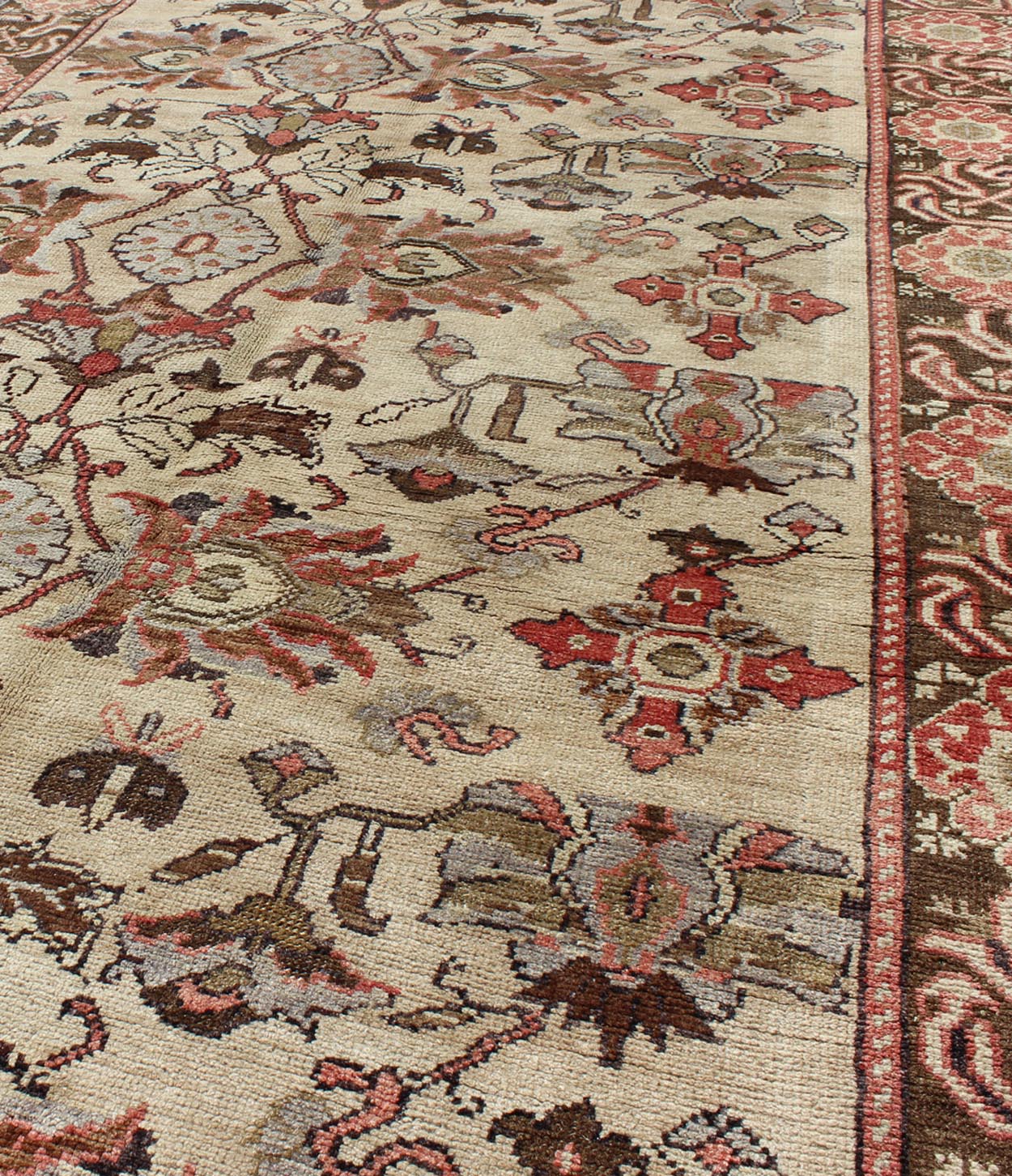 Vintage Oushak Rug from Turkey with All - Over Floral Design in Ivory, Brown & Red Produced in mid - 20th century Turkey, this antique Oushak is characterized by a comely and highly representative Oushak composition. Building on traditional designs,... - Keivan Woven ArtsTU - UGU - 3387 - 6223Rug