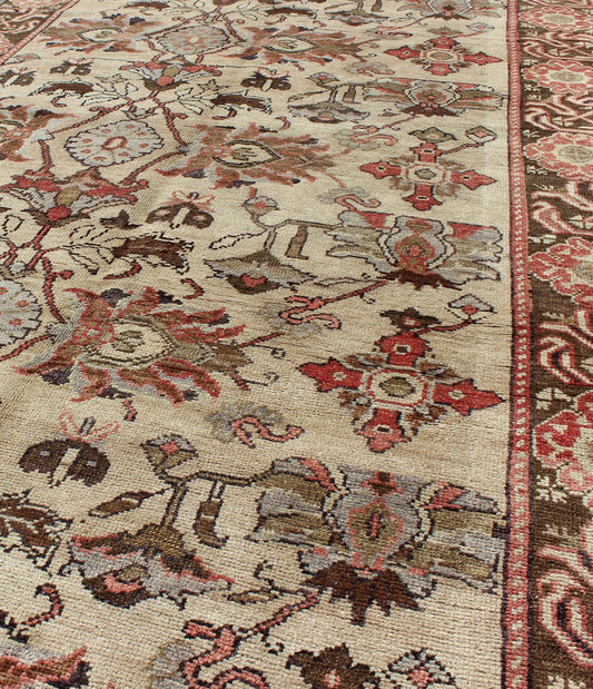Vintage Oushak Rug from Turkey with All - Over Floral Design in Ivory, Brown & Red Produced in mid - 20th century Turkey, this antique Oushak is characterized by a comely and highly representative Oushak composition. Building on traditional designs,... - Keivan Woven ArtsTU - UGU - 3387 - 6223Rug