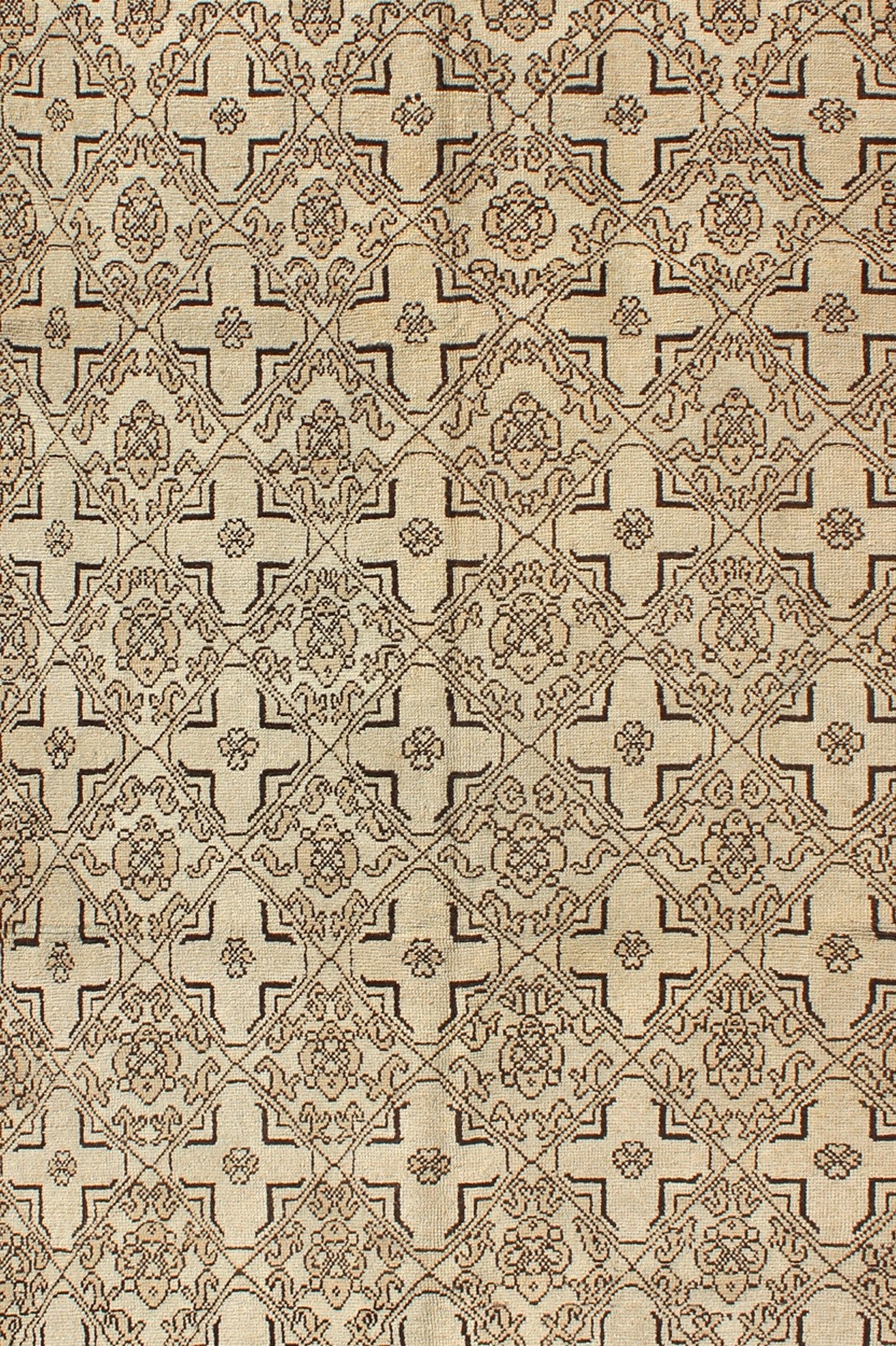 Vintage Oushak Rug with Modern Transitional Design in Dark Brown and Taupe. This unusual Turkish rug is a wonderfully detailed piece with an intricate geometric Mid Century Design is a wonderfully detailed piece with an intricate design that is sure... - Keivan Woven ArtsTU - UGU - 3392 - 5902Rug