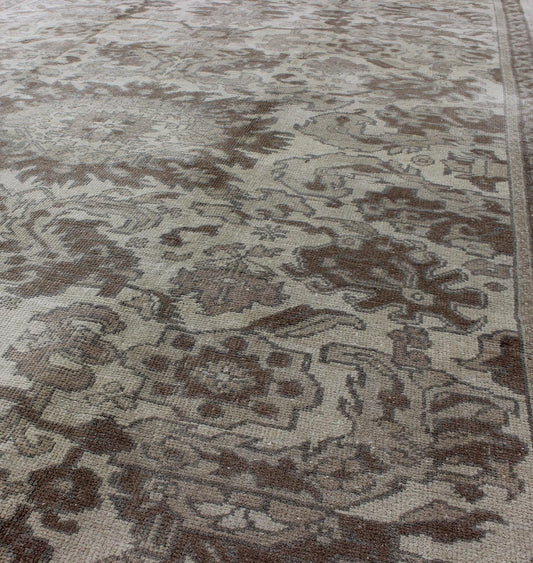 Earth Tone Vintage Turkish Oushak Rug with All - Over Floral Design kwarugs All - over blossoming floral design rug in brown, taupe, and ivory, rug tu - ugu - 3400, country of origin / type: Turkey / Oushak, circa 1940 This vintage Turkish Oushak... - Keivan Woven ArtsTU - UGU - 3400 - 6231Rug