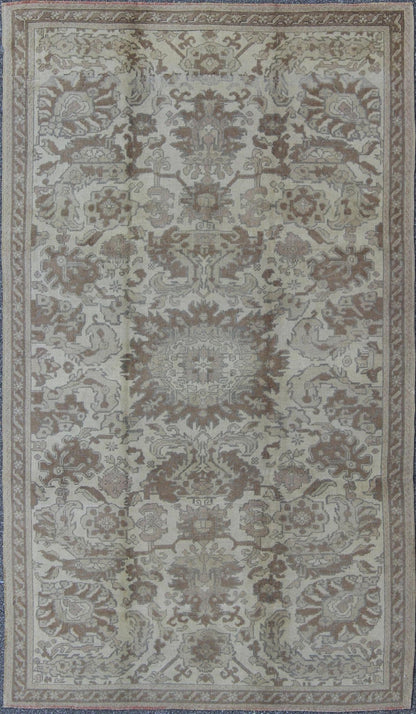 Earth Tone Vintage Turkish Oushak Rug with All - Over Floral Design kwarugs All - over blossoming floral design rug in brown, taupe, and ivory, rug tu - ugu - 3400, country of origin / type: Turkey / Oushak, circa 1940 This vintage Turkish Oushak... - Keivan Woven ArtsTU - UGU - 3400 - 6231Rug