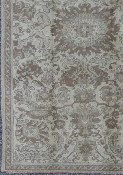Earth Tone Vintage Turkish Oushak Rug with All - Over Floral Design kwarugs All - over blossoming floral design rug in brown, taupe, and ivory, rug tu - ugu - 3400, country of origin / type: Turkey / Oushak, circa 1940 This vintage Turkish Oushak... - Keivan Woven ArtsTU - UGU - 3400 - 6231Rug