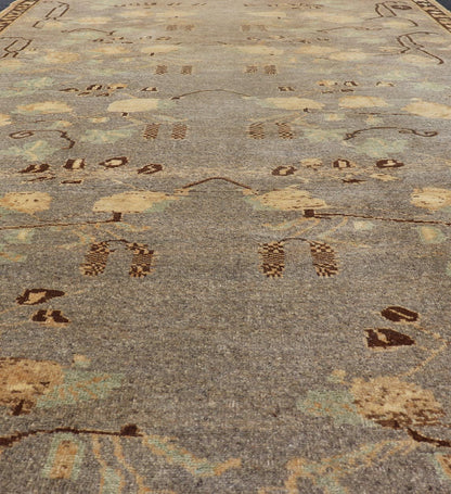 Antique Oushak with Leaves, Branches, Flowers in Taupe, Brown, L. Green & Gray Antique 1930's Oushak with Leaves, Branches and Flower Buds in Taupe, Browns, and Gray Colors. Keivan Woven Arts/ rug /TU - UGU - 3605, country of origin / type: Turkey... - Keivan Woven ArtsTU - UGU - 3605 - 7261Rug